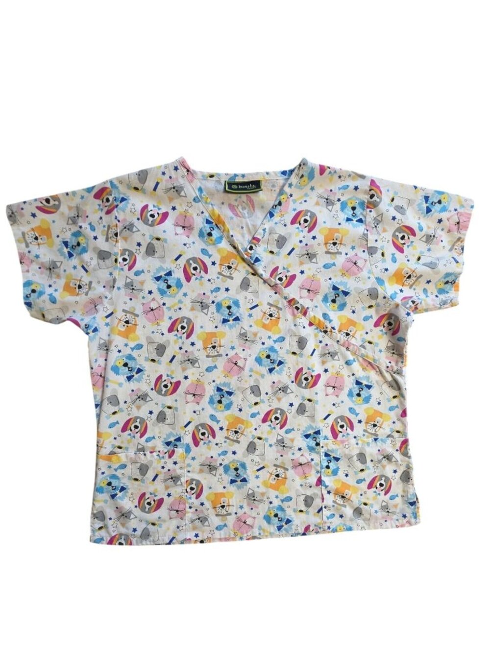 Bonita Cute Cartoon Cats Dogs Vet Pediatric Scrub Top XL